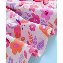 Babyhug Cotton Knit Half Sleeves Floral Printed Frock With Shrug - Pink