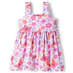 Babyhug Cotton Knit Half Sleeves Floral Printed Frock With Shrug - Pink
