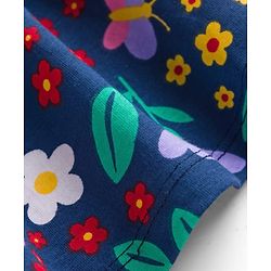 Babyhug Single Jersey Knit Frock & Half Sleeves Shrug With Floral Print & Bow Applique - Navy Blue & Pink