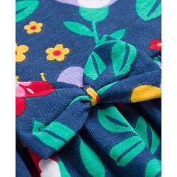 Babyhug Single Jersey Knit Frock & Half Sleeves Shrug With Floral Print & Bow Applique - Navy Blue & Pink