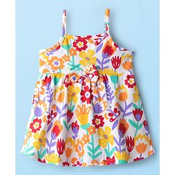 Babyhug Single Jersey Knit Frock & Half Sleeves Shrug With Floral Print - Dark Pink & White