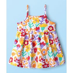 Babyhug Single Jersey Knit Frock & Half Sleeves Shrug With Floral Print - Dark Pink & White