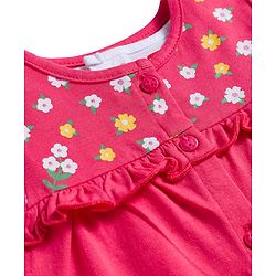 Babyhug Single Jersey Knit Floral Printed Frock With Inner Half Sleeves Tee - Red