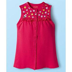 Babyhug Single Jersey Knit Floral Printed Frock With Inner Half Sleeves Tee - Red