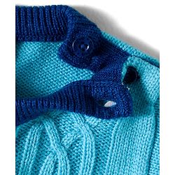 Babyhug Knit Full Sleeves Winter Wear Color Block Romper With Knit Design - Navy Blue & Light Blue