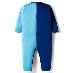 Babyhug Knit Full Sleeves Winter Wear Color Block Romper With Knit Design - Navy Blue & Light Blue