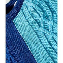 Babyhug Knit Full Sleeves Winter Wear Color Block Romper With Knit Design - Navy Blue & Light Blue