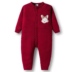 Babyhug Sweater Knit Full Sleeves Winter Wear Romper with Bunny Embroidery Patch - Maroon