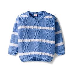 Babyhug Knitted Full Sleeves Smartfit Striped Cable Knit Design Pullover Sweater With Corduroy Pant - Blue