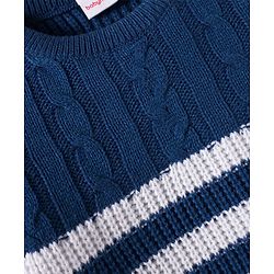 Babyhug Knitted Full Sleeves Striped Sweater Set With Cable Knit Design - Navy Blue