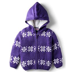 Babyhug Knit Full Sleeves Hooded Front Open Sweater With Floral & Cable Knit Design - Purple