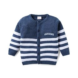 Babyhug Knit Full Sleeves Front Open Sweater with Stripes - Navy Blue