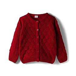 Babyhug Knitted Full Sleeves Front Open Sweater - Dark Red