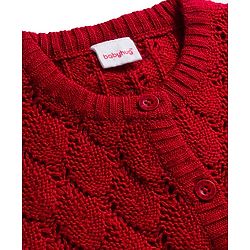 Babyhug Knitted Full Sleeves Front Open Sweater - Dark Red