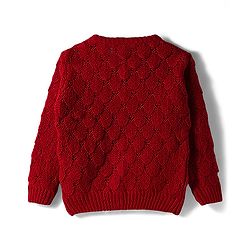 Babyhug Knitted Full Sleeves Front Open Sweater - Dark Red