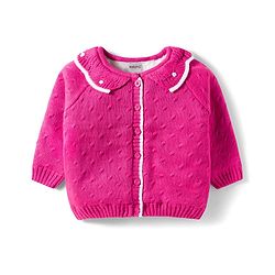 Babyhug Knit Full Sleeves Front Open Sweater with Inner Fur Lining & Collar Detailing - Pink
