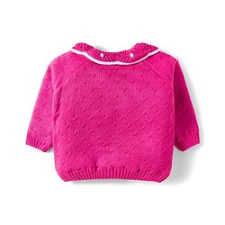 Babyhug Knit Full Sleeves Front Open Sweater with Inner Fur Lining & Collar Detailing - Pink