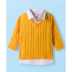 Babyhug Knit Full Sleeves Twofer Style Pullover Sweater with Cable Knit Design - Yellow