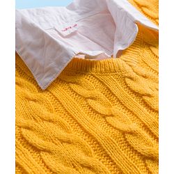 Babyhug Knit Full Sleeves Twofer Style Pullover Sweater with Cable Knit Design - Yellow