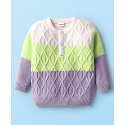 Babyhug Knit Full Sleeves Pullover Sweater With Cable Knit Design - White