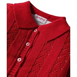 Babyhug Knit Full Sleeves Front Open Sweater Set with Schiffli Design - Red