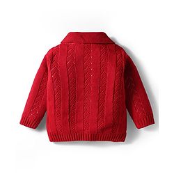 Babyhug Knit Full Sleeves Front Open Sweater Set with Schiffli Design - Red