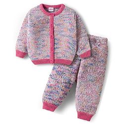 Babyhug Knitted Full Sleeves Co-Ord Sweater Set With Static Design - Multicolor