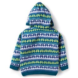 Babyhug Knitted Full Sleeves Hooded Sweater Set With Car Design - Teal Blue