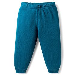 Babyhug Knitted Full Sleeves Hooded Sweater Set With Car Design - Teal Blue