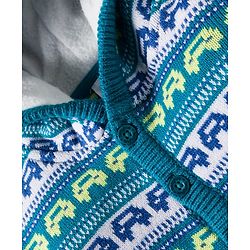 Babyhug Knitted Full Sleeves Hooded Sweater Set With Car Design - Teal Blue