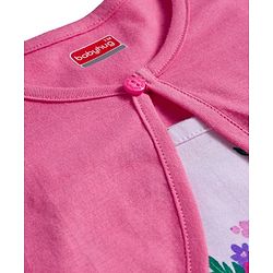 Babyhug Cotton Knit Full Sleeves Floral Printed Frock With Shrug & Bow Applique - Pink