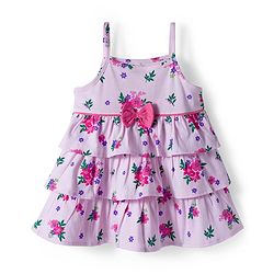 Babyhug Cotton Knit Full Sleeves Floral Printed Frock With Shrug & Bow Applique - Pink