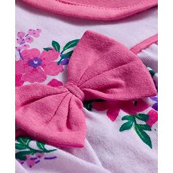 Babyhug Cotton Knit Full Sleeves Floral Printed Frock With Shrug & Bow Applique - Pink