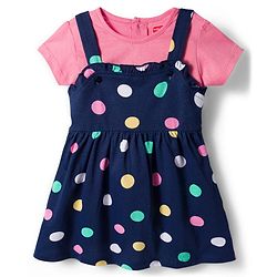 Babyhug Cotton Knit Half Sleeves T-Shirt with Bobby Print Frock  - Pink & Navy