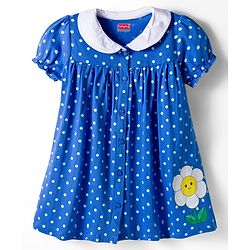 Babyhug Single Jersey knit Half Sleeves Frock With Bloomers & Polka Dot Print - Royal Blue