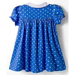 Babyhug Single Jersey knit Half Sleeves Frock With Bloomers & Polka Dot Print - Royal Blue
