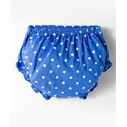 Babyhug Single Jersey knit Half Sleeves Frock With Bloomers & Polka Dot Print - Royal Blue