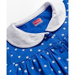 Babyhug Single Jersey knit Half Sleeves Frock With Bloomers & Polka Dot Print - Royal Blue