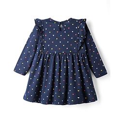 Babyhug Single Jersey Knit Full Sleeves Frocks With Bloomer & Heart Print - Navy Blue