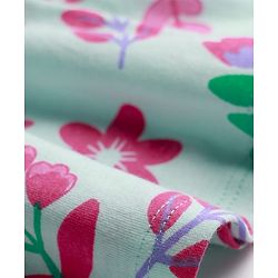 Babyhug Single Jersey Knit Full Sleeves Floral Printed Frock With Bloomers & Bow Applique - Light Blue