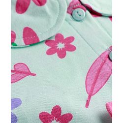 Babyhug Single Jersey Knit Full Sleeves Floral Printed Frock With Bloomers & Bow Applique - Light Blue