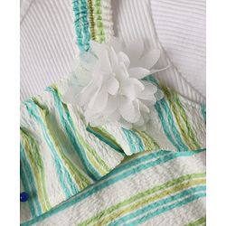 Babyhug Cotton Knit Striped Frock & Half Sleeves Inner Tee With Floral Applique - Green & White