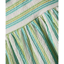 Babyhug Cotton Knit Striped Frock & Half Sleeves Inner Tee With Floral Applique - Green & White