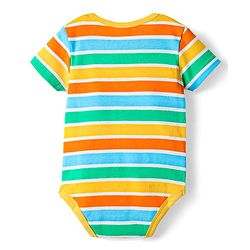 Babyhug 100% Cotton Knit Half Sleeves Striped & Dino Printed Onesies Pack of 3 - Yellow & White