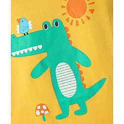 Babyhug 100% Cotton Knit Half Sleeves Striped & Dino Printed Onesies Pack of 3 - Yellow & White