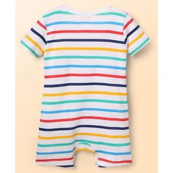 Babyhug 100% Cotton Knit Half Sleeves Striped Rompers with Vehicle Print Pack of 2 - Multicolor