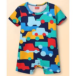 Babyhug 100% Cotton Knit Half Sleeves Striped Rompers with Vehicle Print Pack of 2 - Multicolor