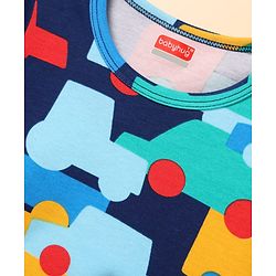 Babyhug 100% Cotton Knit Half Sleeves Striped Rompers with Vehicle Print Pack of 2 - Multicolor