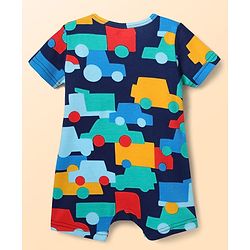 Babyhug 100% Cotton Knit Half Sleeves Striped Rompers with Vehicle Print Pack of 2 - Multicolor