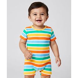 Babyhug 100% Cotton Knit Half Sleeves Striped & Dino Printed Rompers Pack of 2 - Multicolor